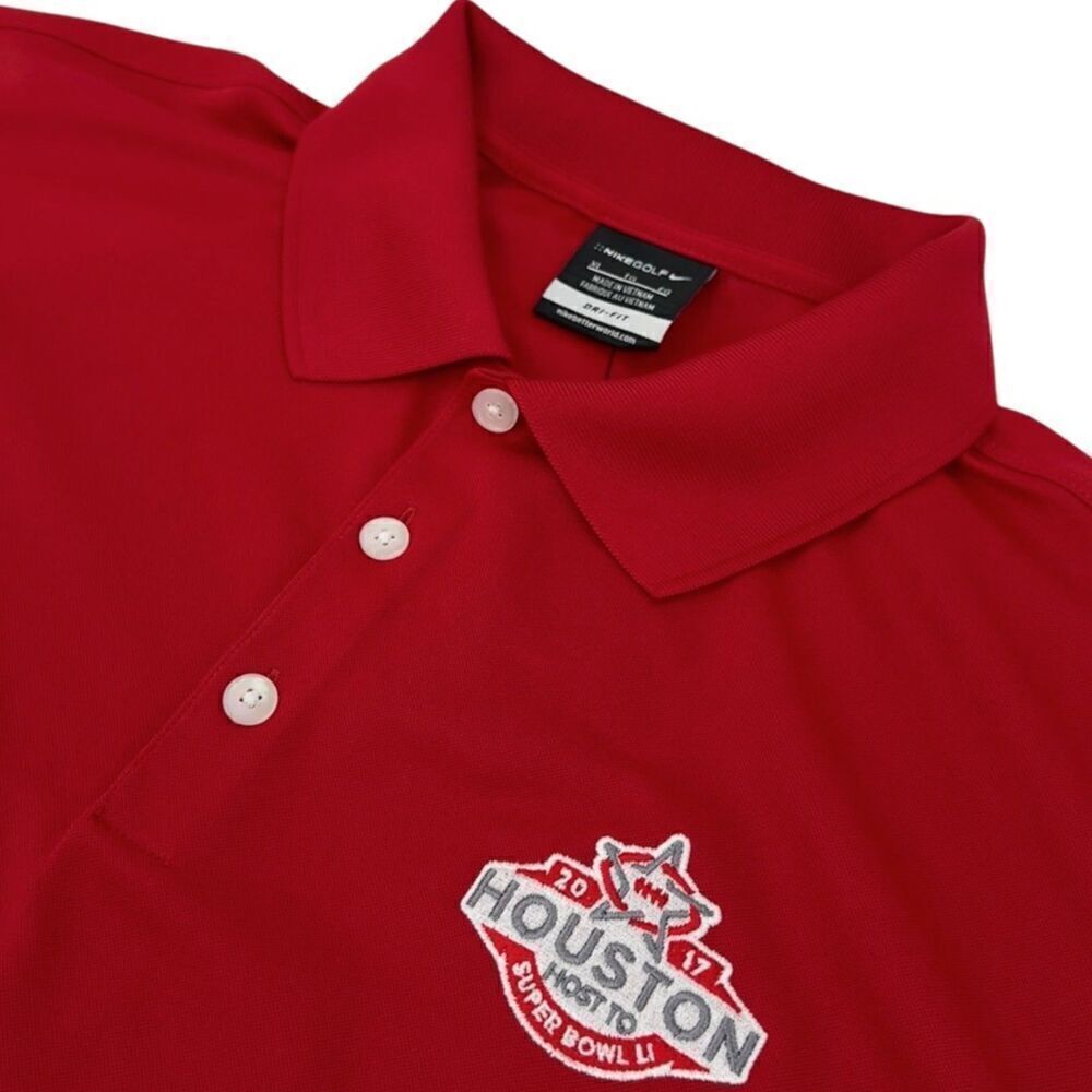 NWT Nike Golf Micro Pique Polo 2017 Houston Host To Superbowl LI Varsity Red XL